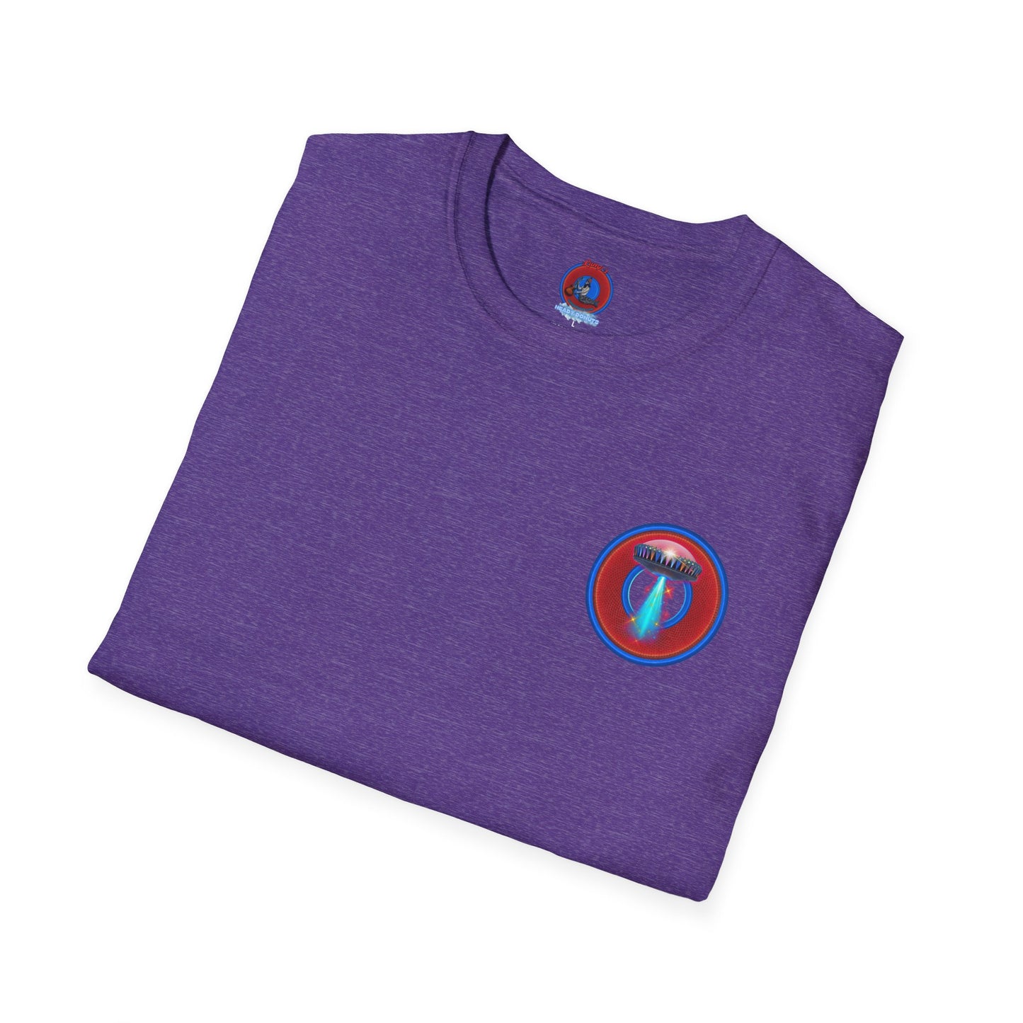 Classic Donut Tee - Unisex Soft-Style - "Donuts now Served on the Mothership" - red/blue donut