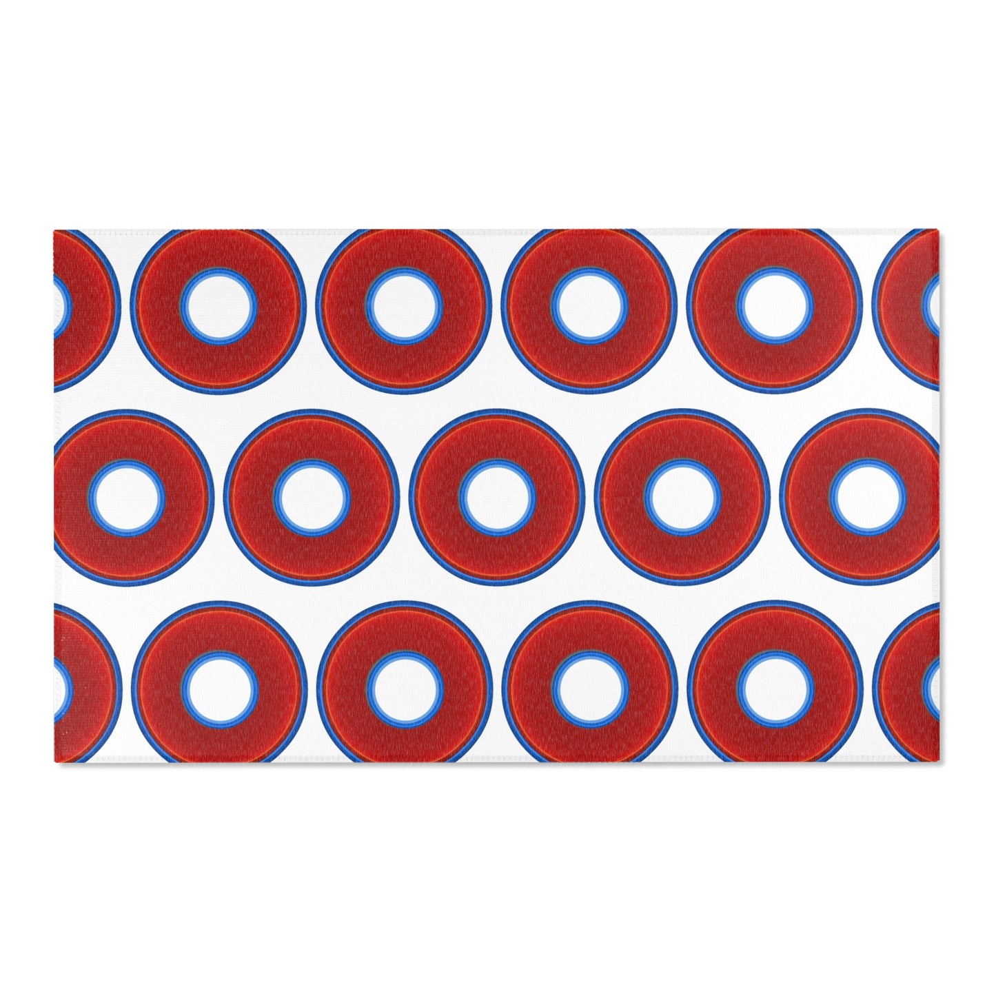 Lumpy Donut Print Rug - choice of 3 sizes - vivid red donut print w/white background