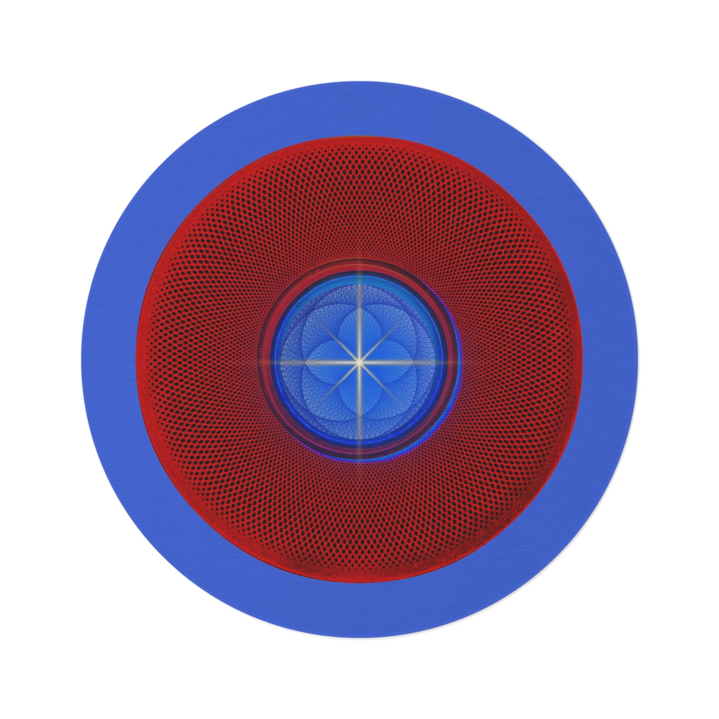 Round Room - 5 ft x 5 ft Lumpy Donut Rug - "The Geometrical Donut Rug" - red phatty donut w/royal blue background