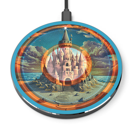 The Flow - Wireless Lumpy Donut Chargers - "The Wireless Donut Charger that Tides Never Reach" - rustic orange/blue pic donut w/light blue background - variant 1