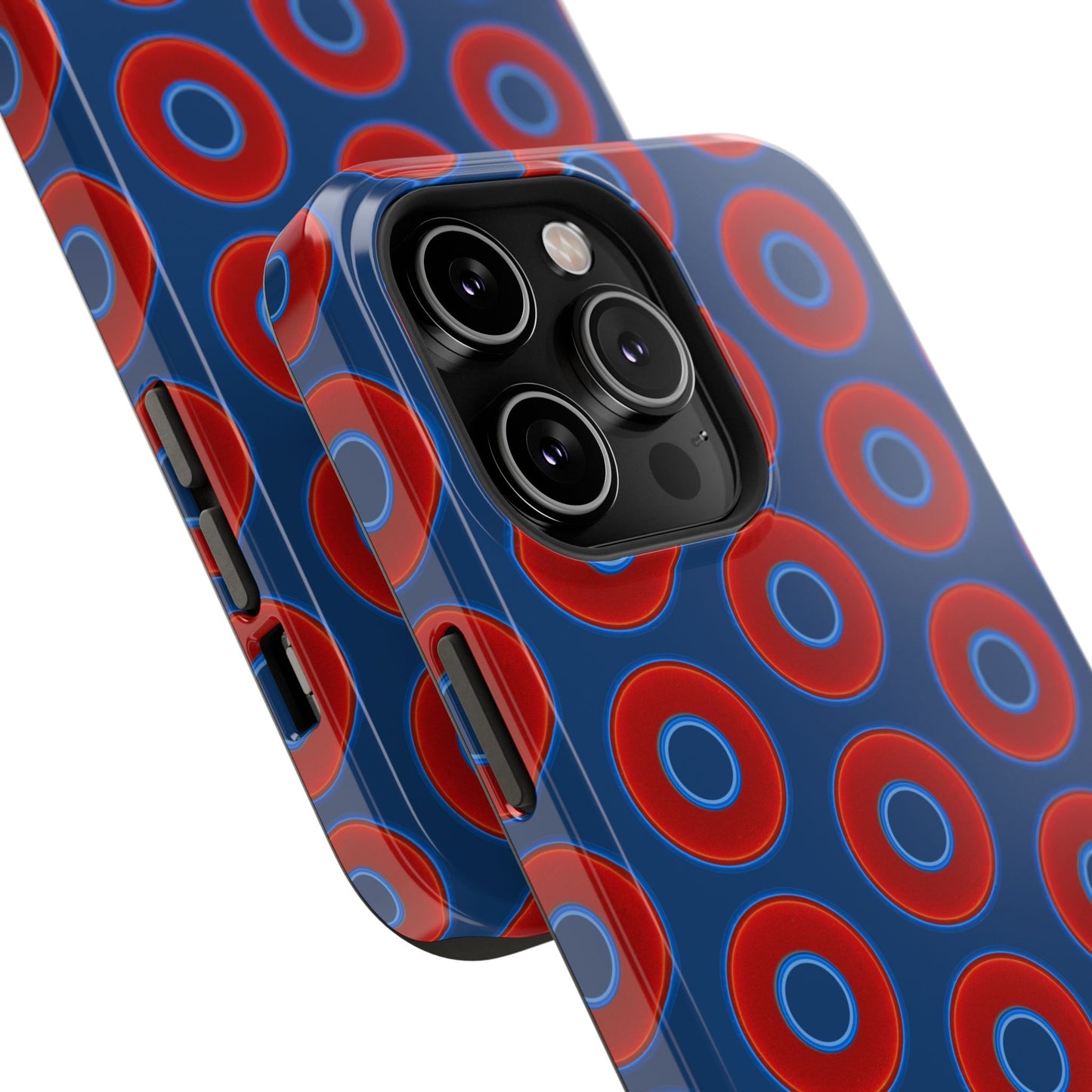 Impact-Resistant Lumpy Donut Case - red vivid donut print w/Atlantic navy blue background