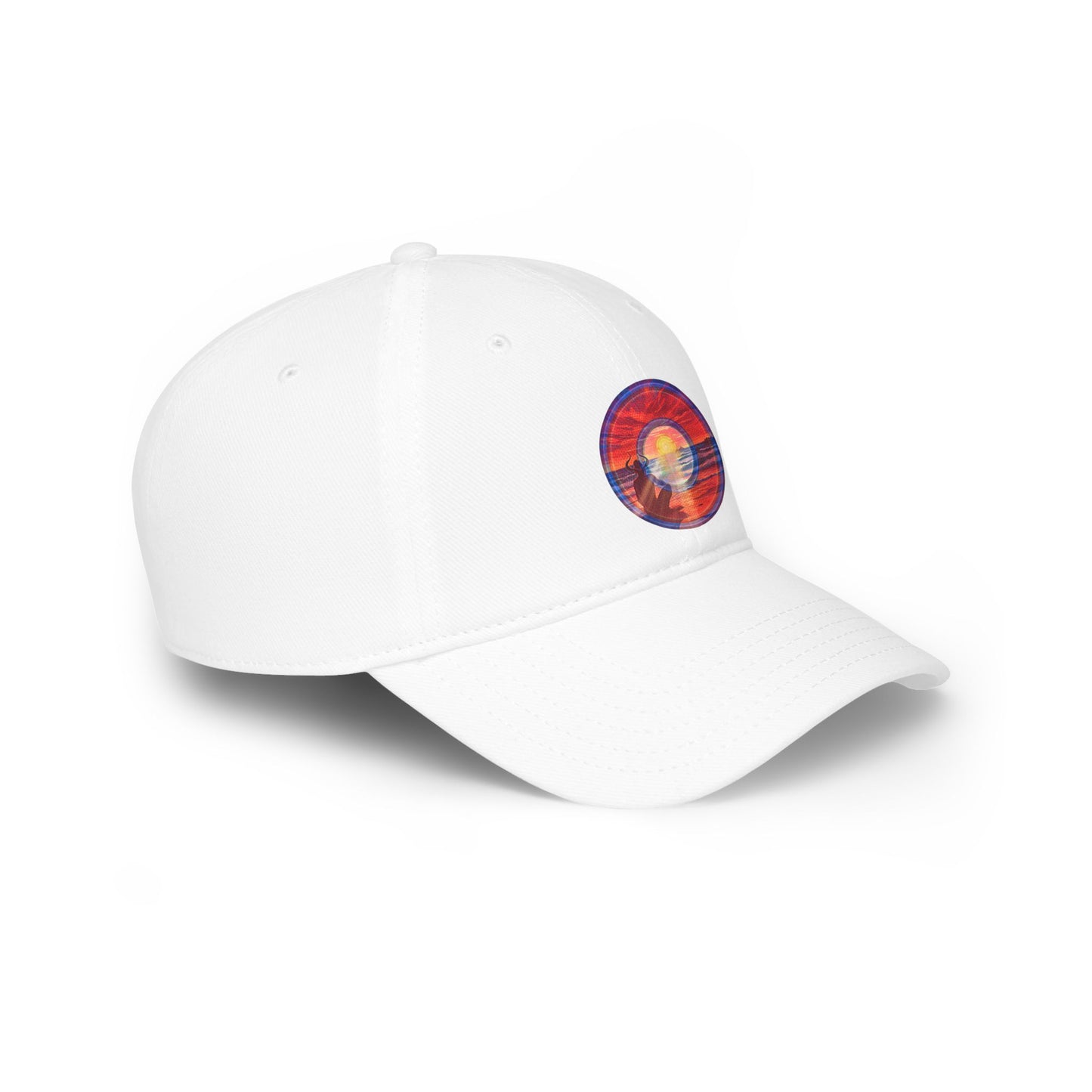 Lumpy Donut Baseball Cap - "Squirming Donut Cap of Sunset" - red rustic pic donut w/