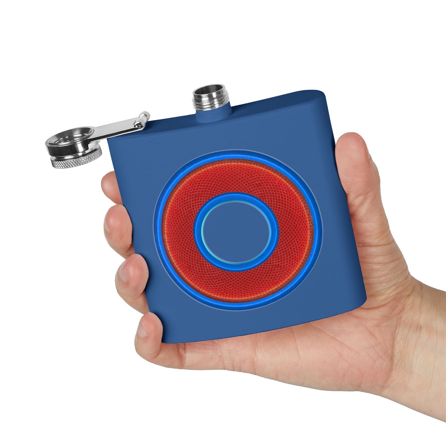 Lump's Donut Flask 6 oz - rustic red/blue donut - [*w/your choice of 6 backgrounds]