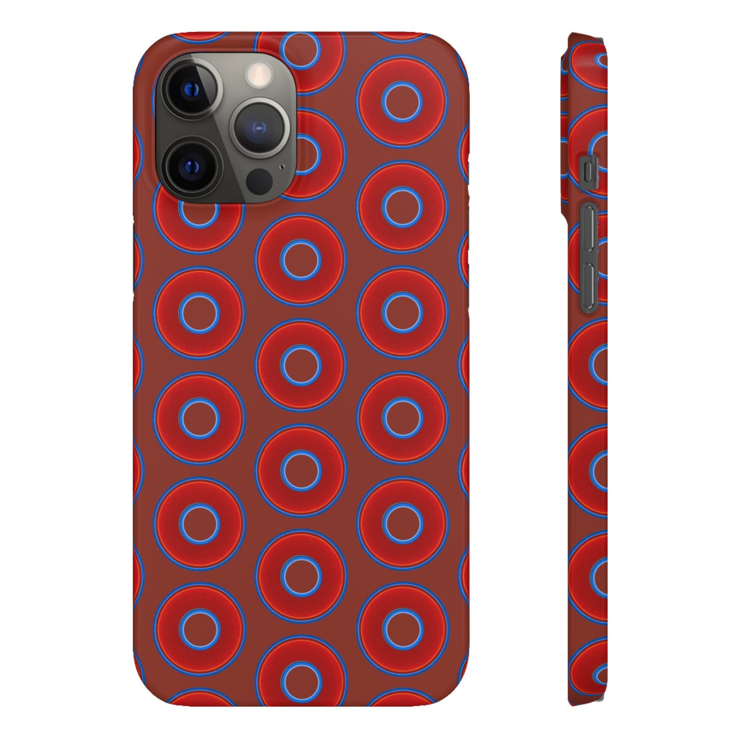 Lumpy Donut Snap Case - red vivid donut print w/burnt umber background