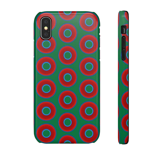 Lumpy Donut Snap Case - red vivid donut print w/green background