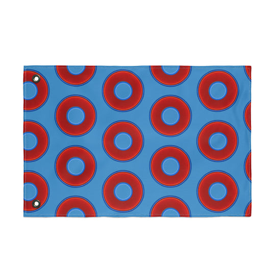Lumpy Flagpole Sitters - Donut Flags [12" x 18"] - red vivid donut print w/light steel blue background