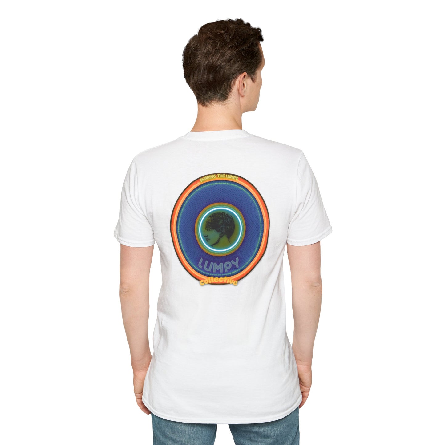 Classic Donut Tee - Unisex Soft-Style - "Lumpy Collective Donut" - blue/orange lumpy donut - variant 4