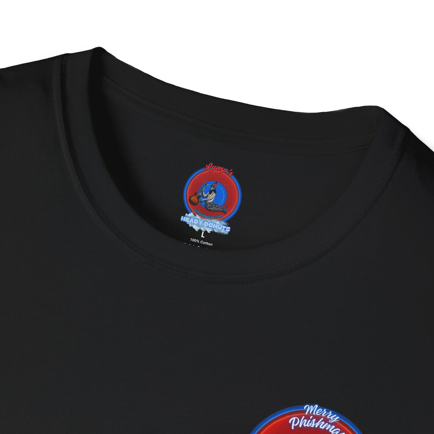 Classic Donut Tee - Unisex Soft-Style - "Phishmas Caroler's Tee " - vivid red/blue donut - variant 2