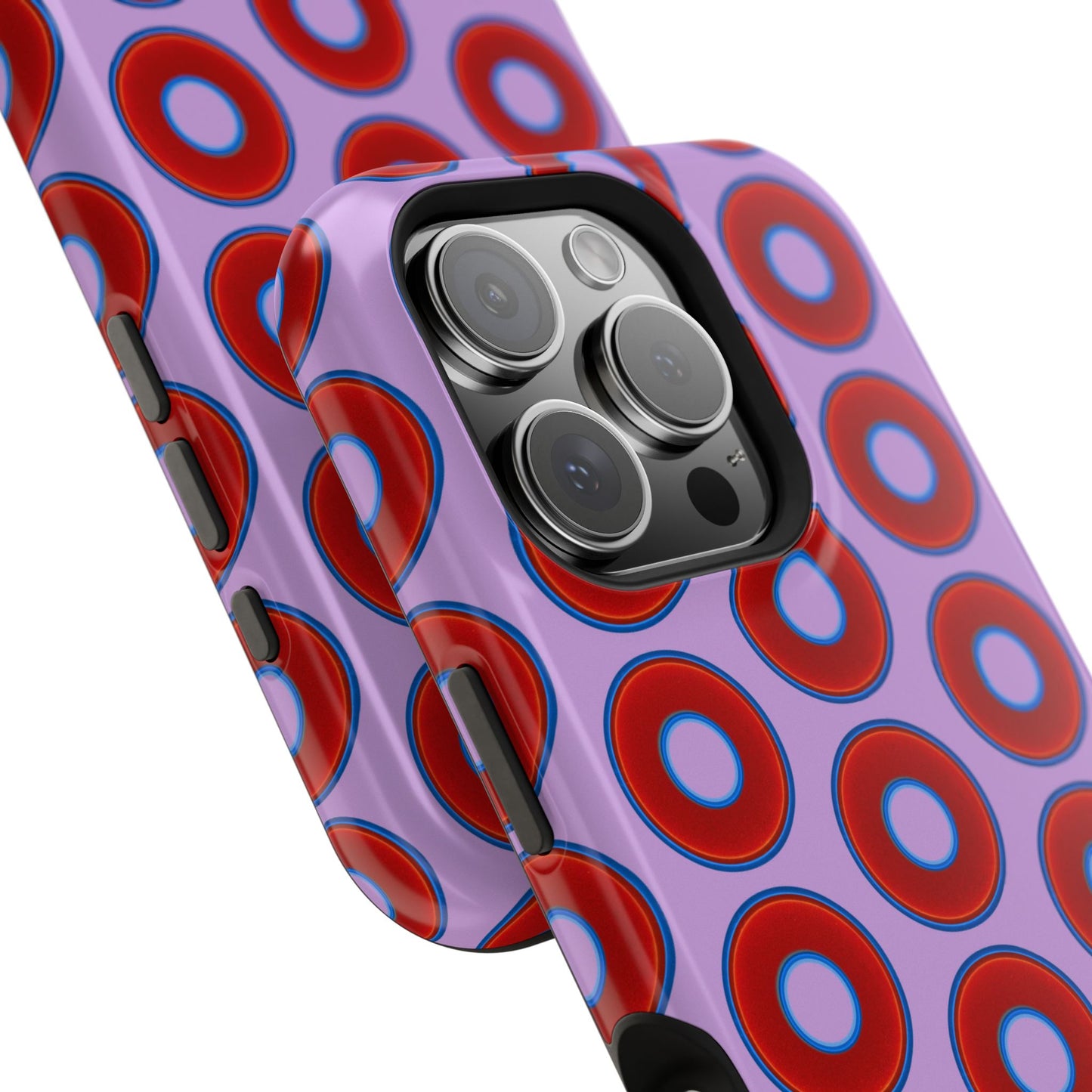 Impact-Resistant Lumpy Donut Case - red vivid donut print w/wisteria purple background