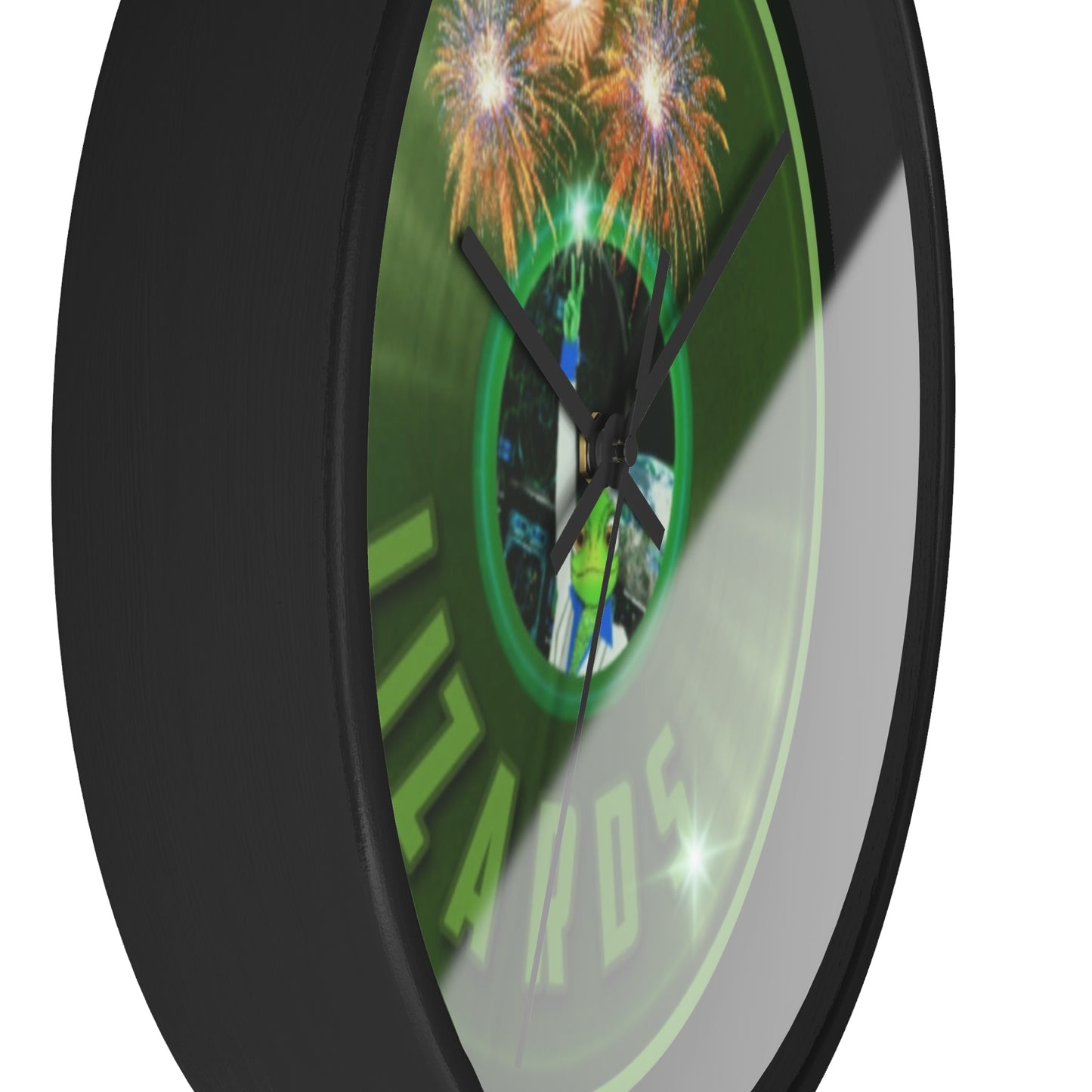 Lumpy Wall Clock - "Rutherford's Staying Alive Donut Clock" - variant 1 green vivid donut w/midnight moss green background