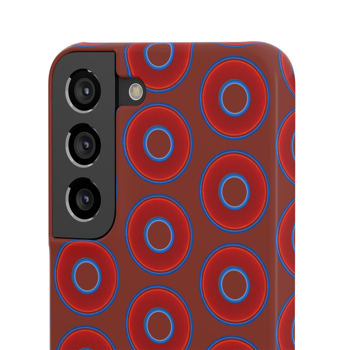 Lumpy Donut Snap Case - red vivid donut print w/burnt umber background