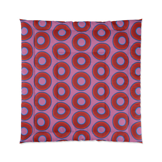 The Very Lumpy Comforter - vivid red donuts w/pink background