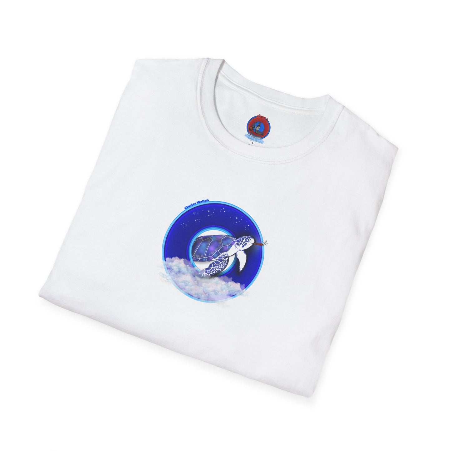 Classic Donut Tee - Unisex Soft-Style - "Clueless Wallob's Donuts" - vivid blue sky donut