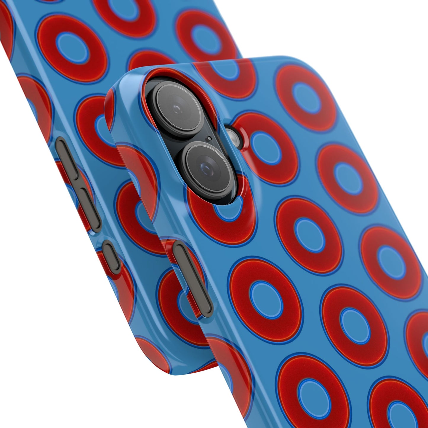 Lumpy Donut Snap Case - red vivid donut print w/light steel blue background