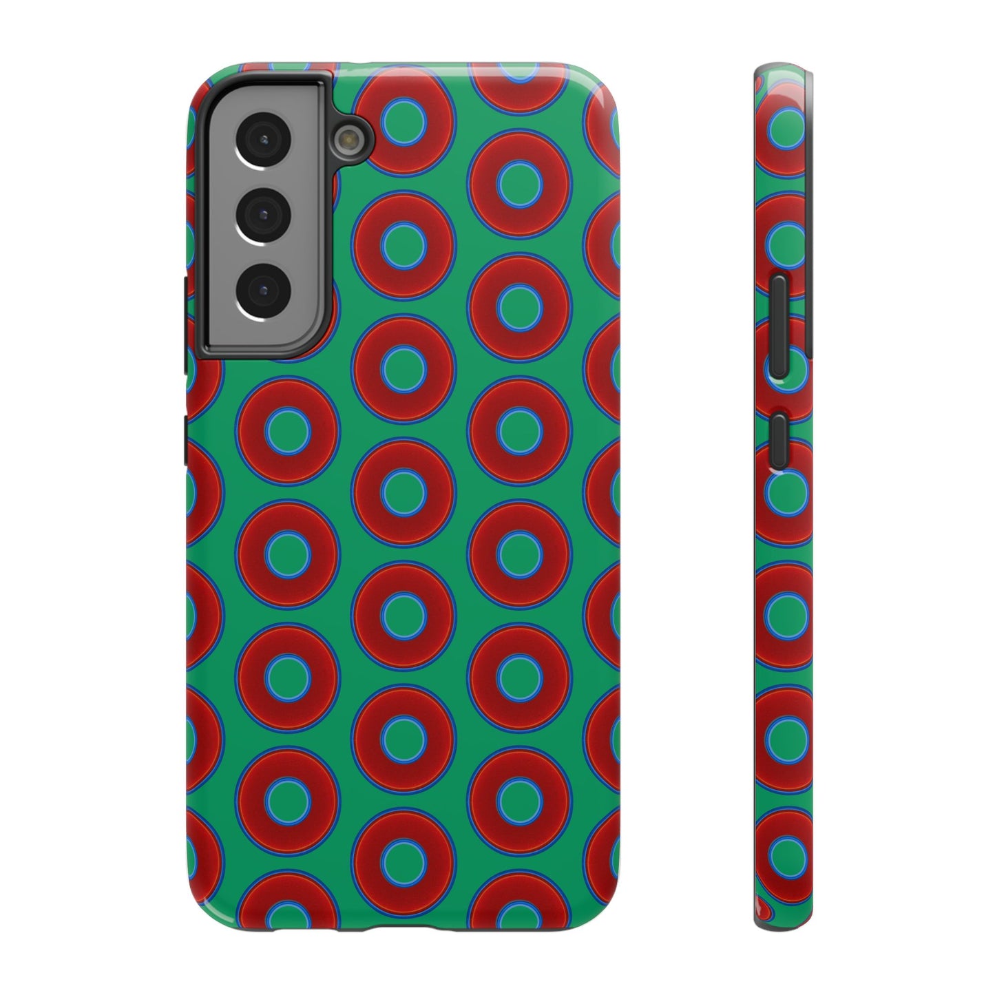 Impact-Resistant Lumpy Donut Case - red vivid donut print w/jade green background