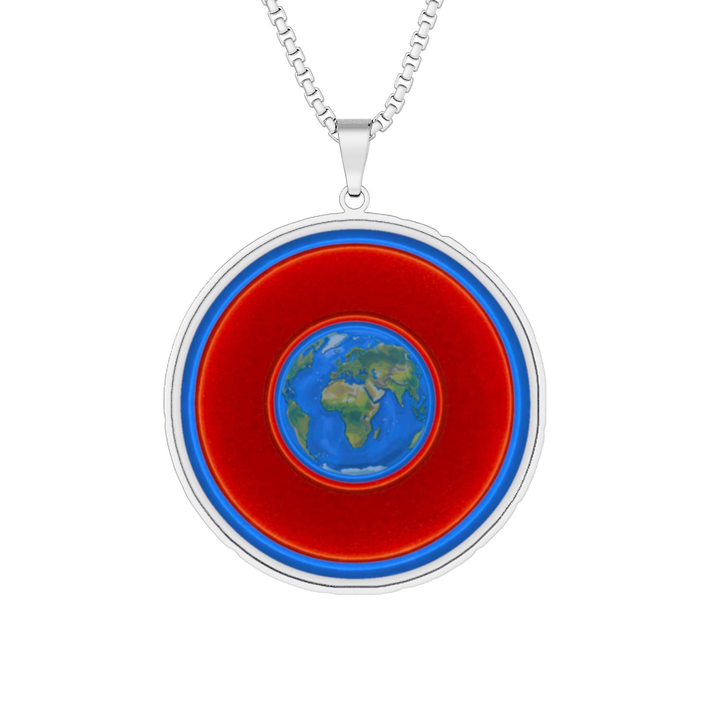 Lump's Heady Donut Necklace - 1" x 1" Stainless Steel Pendant - "Soul Donut - We Keep on Rollin' Dough" - vivid red/blue donut - variant 1 - [*Charity Donut]
