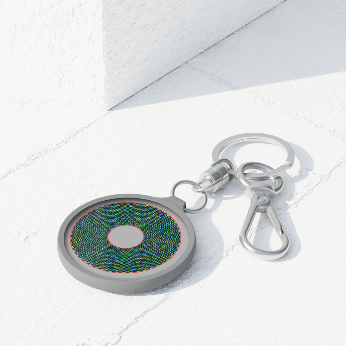 Lumpy Donut Keychain - "Pixilated Donut" - series 1.0 - variant 2- close red boarder