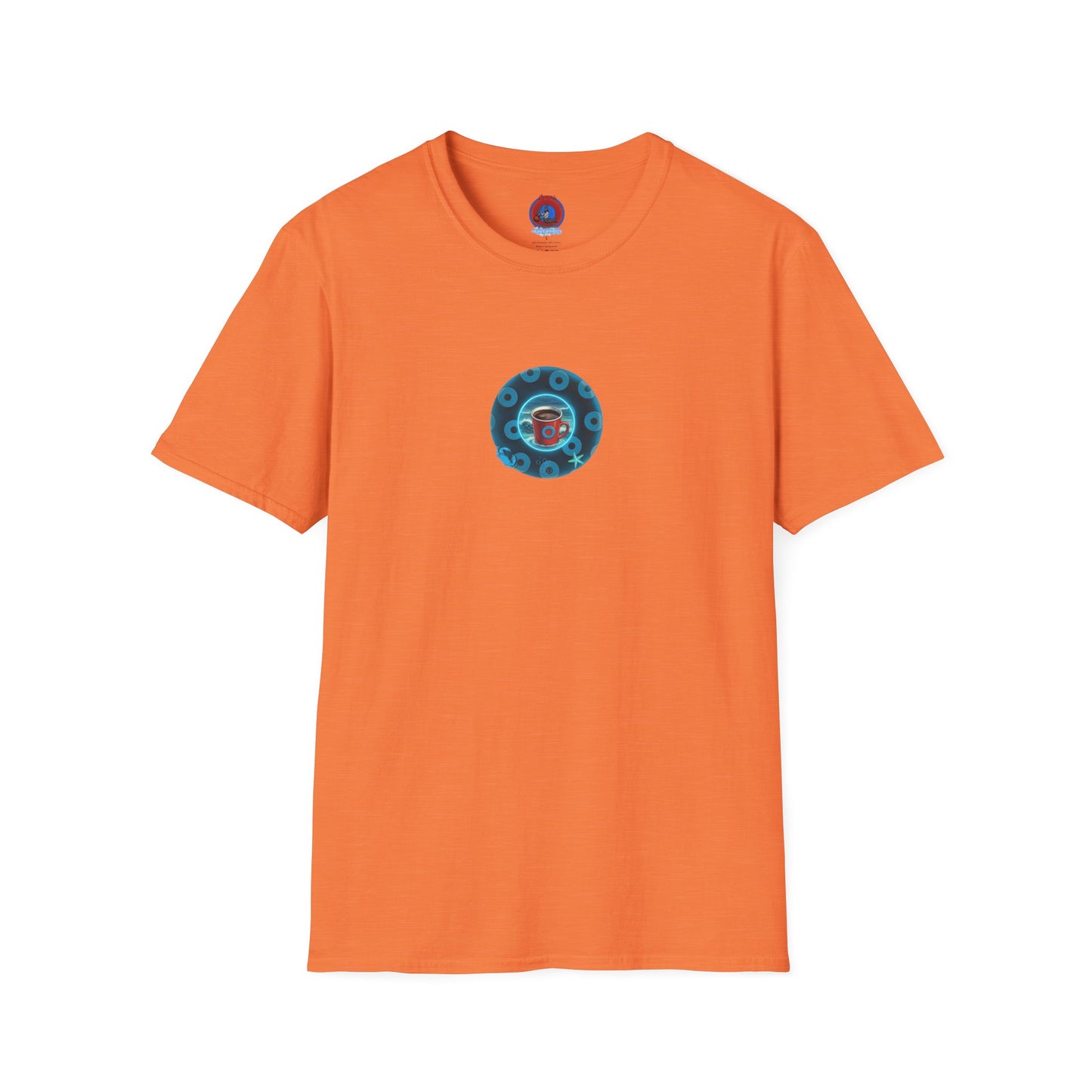 Lumpy Coffee Traders Tee - Unisex Soft-Style - "Good to Last Leaky Drop" - paradoxical donut - variant 2 - ocean donut front/logo back
