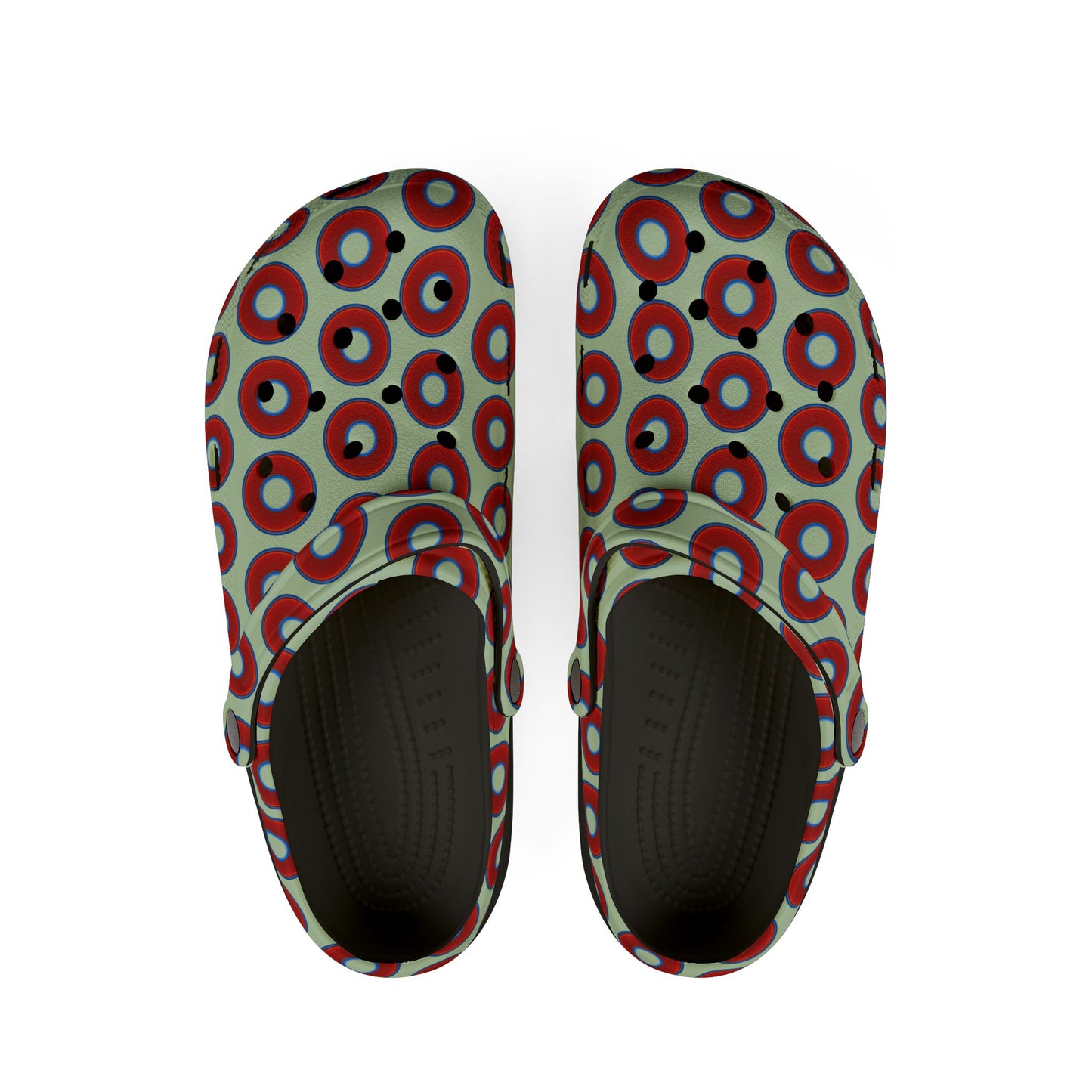 Spatchcocks - donut slip-on shoes - vivid red donuts w/seafoam green background [unisex]