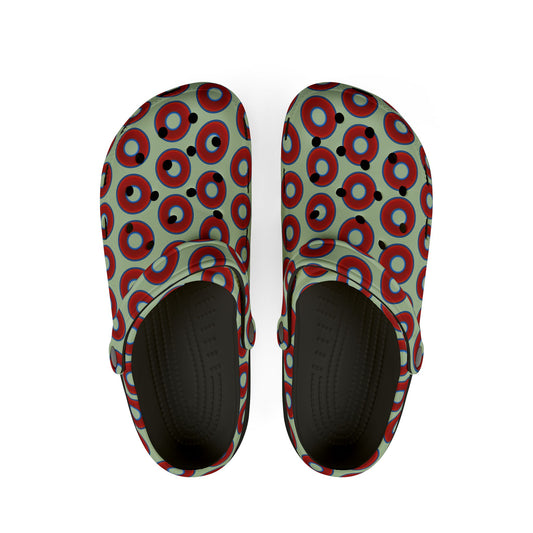 Spatchcocks - donut slip-on shoes - vivid red donuts w/seafoam green background [unisex]