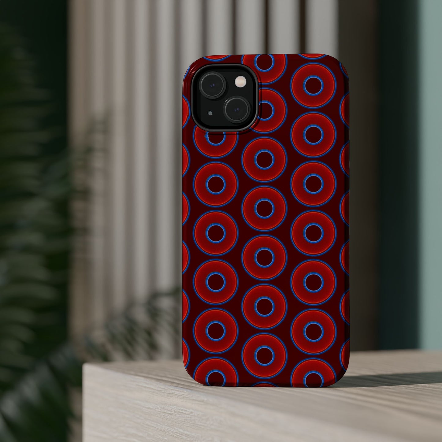 Magnetic Tough Donut Case - red vivid donut print w/dark red background