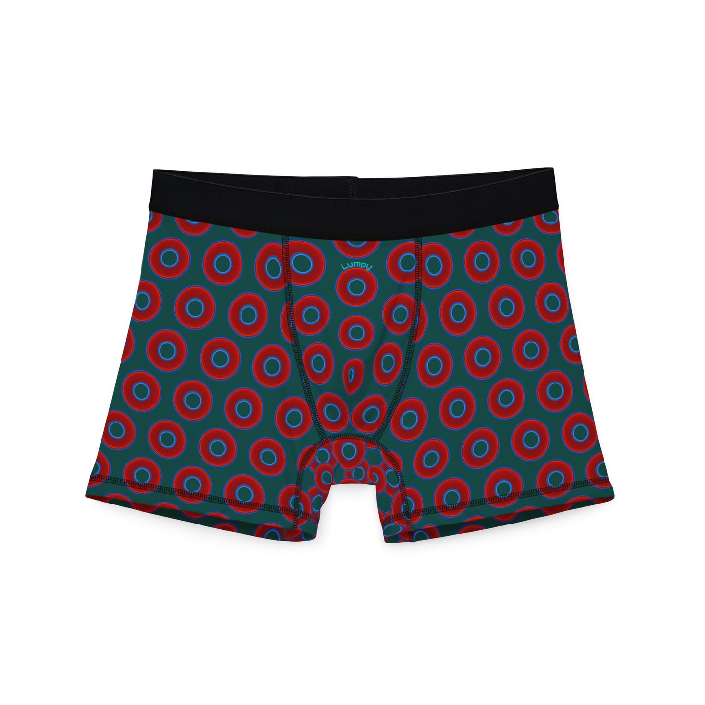 Men's Donut Boxers - red vivid donuts w/dark Fenway green background