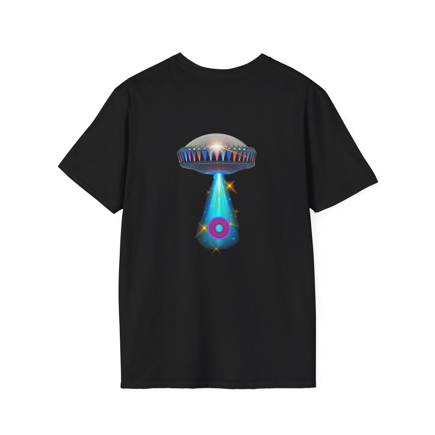 Classic Donut Tee - Unisex Soft-Style - "Donuts now Served on the Mothership" - series 1.0  - variant 6  - tractor-beamed donut