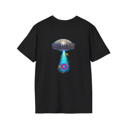 Classic Donut Tee - Unisex Soft-Style - "Donuts now Served on the Mothership" - series 1.0  - variant 6  - tractor-beamed donut