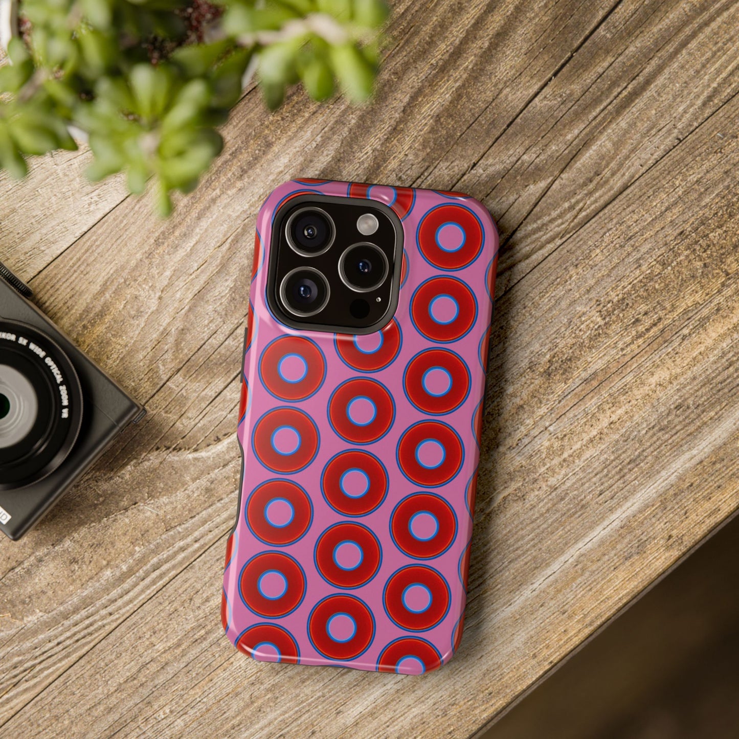 Magnetic Tough Donut Case - red vivid donut print w/pink background
