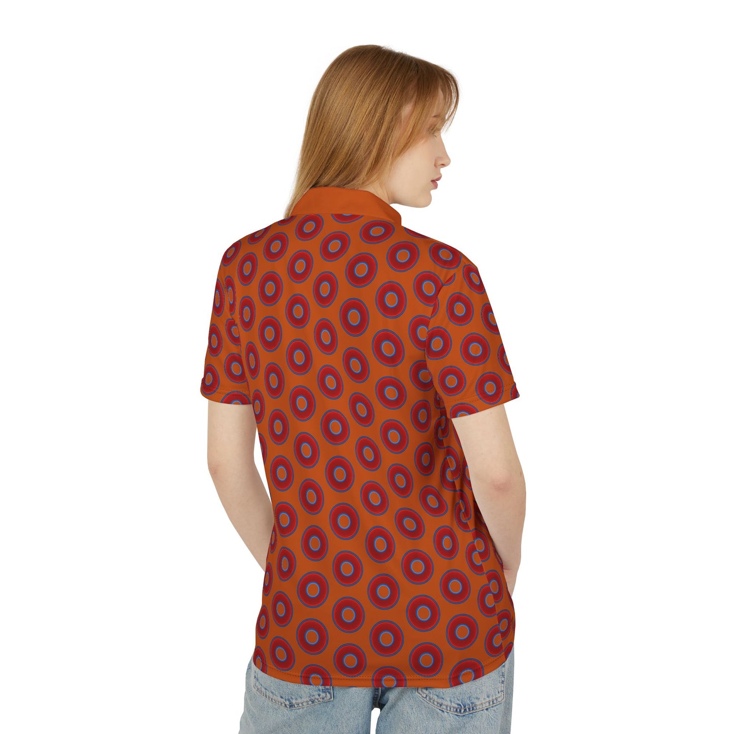 AOP Donut Polo - vivid donut print w/dark orange background [unisex]