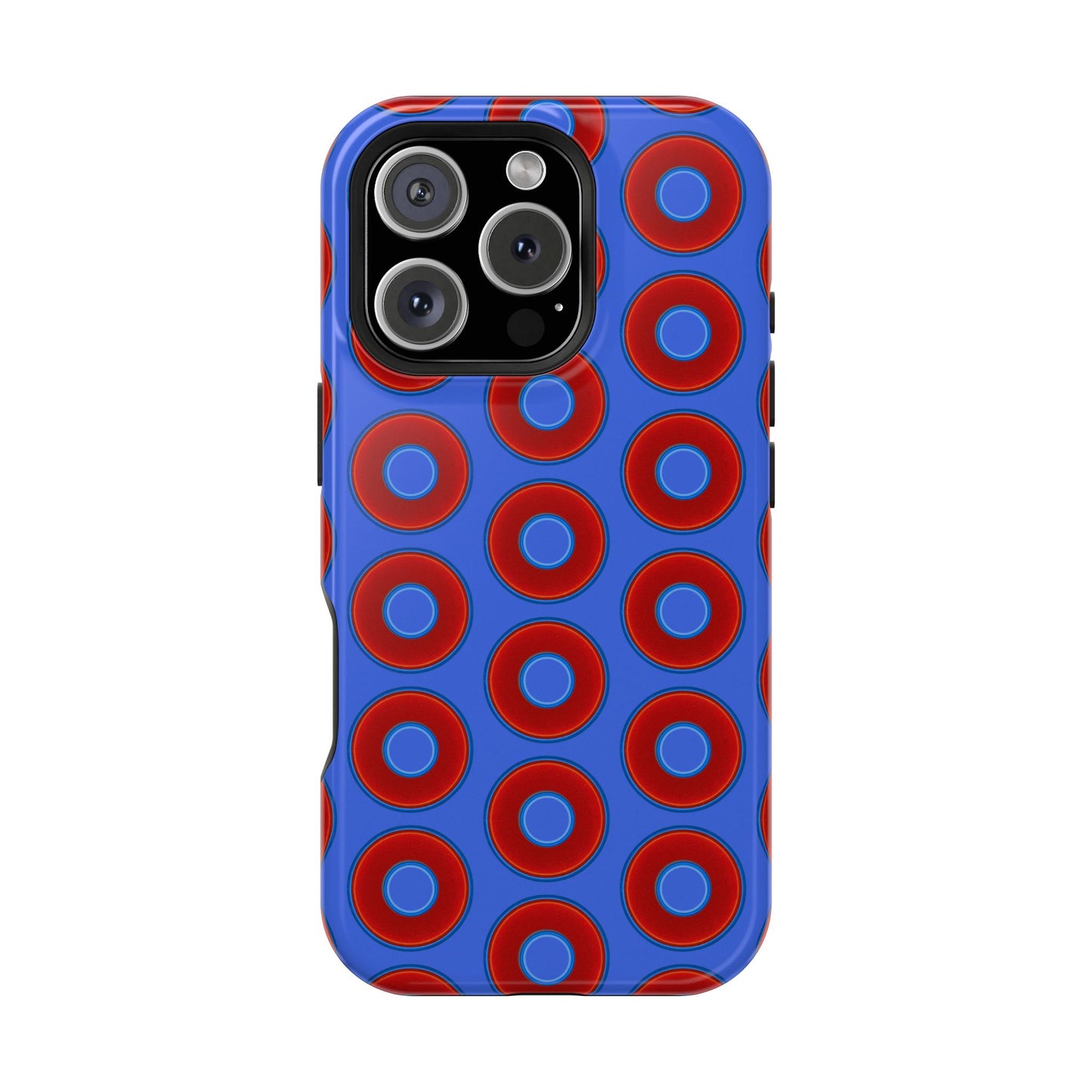 Impact-Resistant Lumpy Donut Case - red vivid donut print w/royal blue background