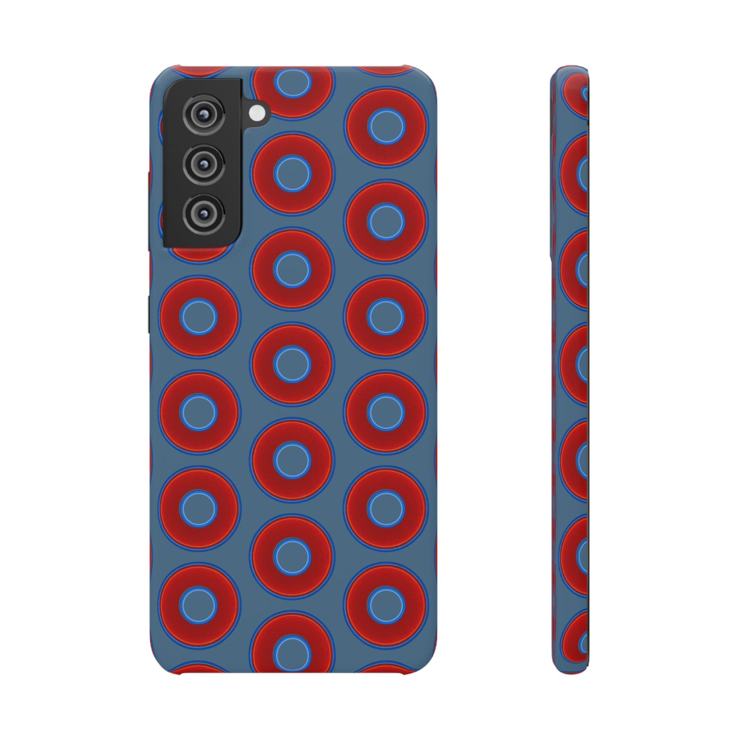 Lumpy Donut Snap Case - red vivid donut print w/steel blue background