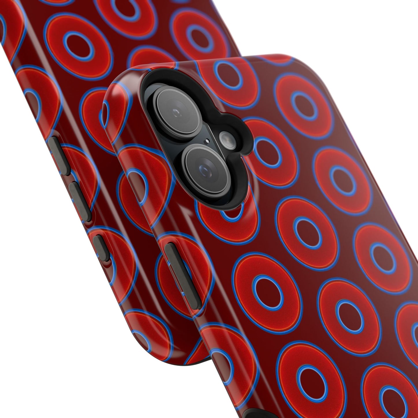 Impact-Resistant Lumpy Donut Case - red vivid donut print w/dark red background