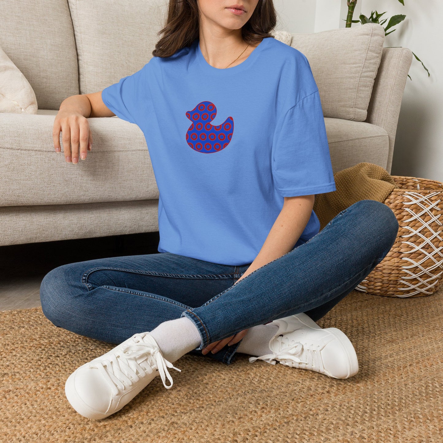 Classic Donut Tee - Unisex Soft-Style - "Rubber Ducky Bath Time Donut" - vivid red/blue donut pattern - variant 3