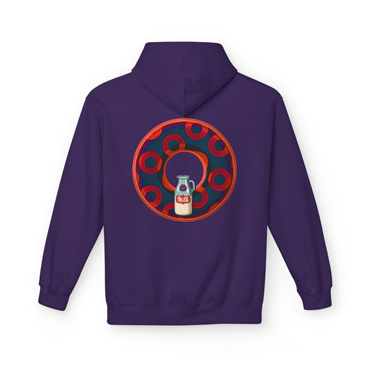 Fleece Harry Hoodies [Midweight Soft-style] - "Wooked Cream Dairy - YEMSG Donut" - navy blue/red rustic paradox donut - variant 3