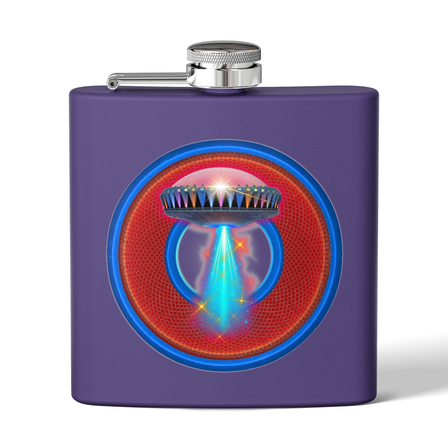 Lump's Donut Flask 6 oz -  "The Mother of All Flasks" - red/blue rustic donut - [*w/your choice of 6 backgrounds]