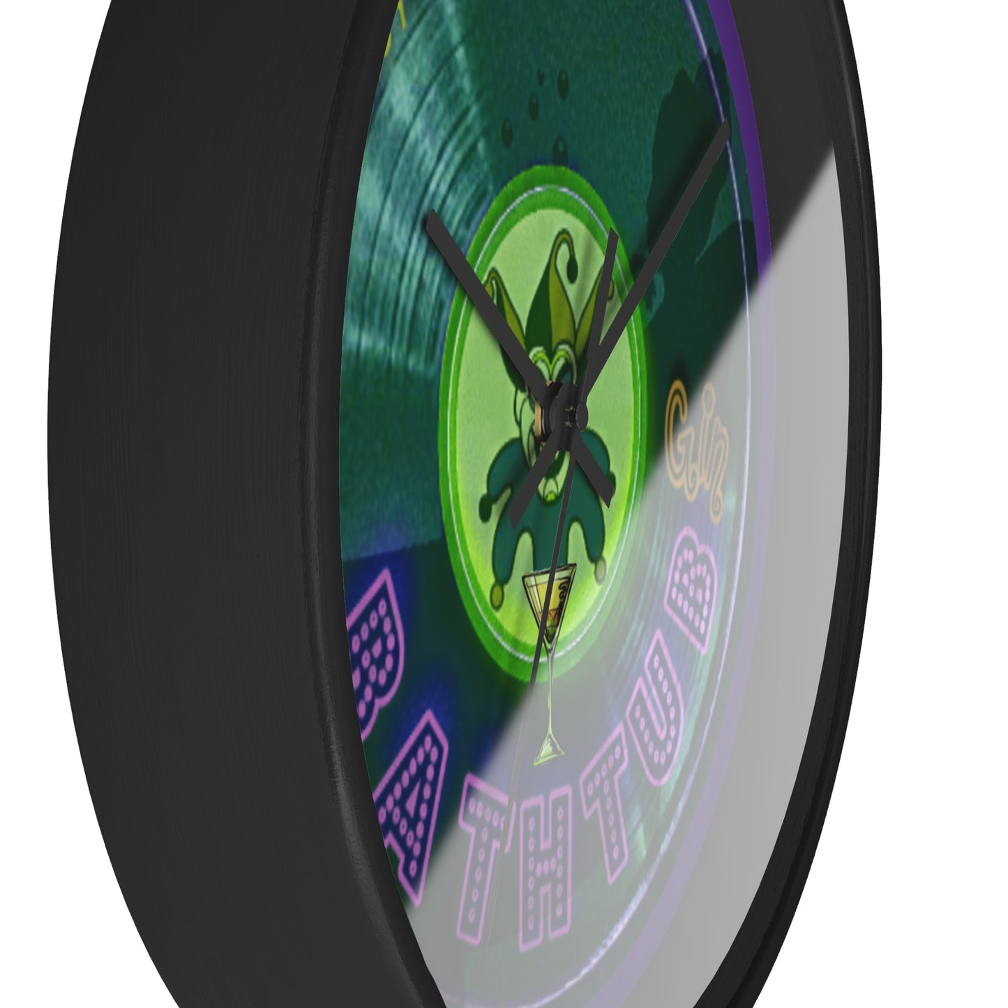 Lumpy Wall Clock - "The Joker's Personal Donut Clocks" - variant 1 ambassador edition green vivid donut w/purple background