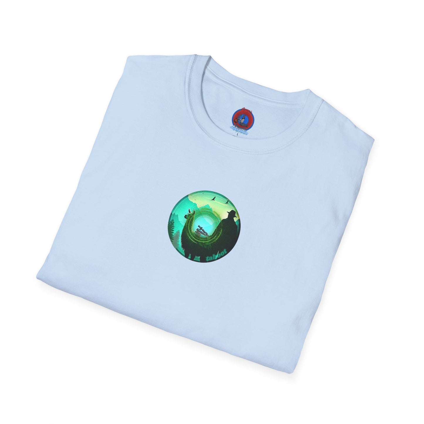 Lumpy Coffee Traders Tee - Unisex Soft-Style - "Taboo, taboot!" - paradoxical logo donut - variant 2 - taboo, taboot front/logo back