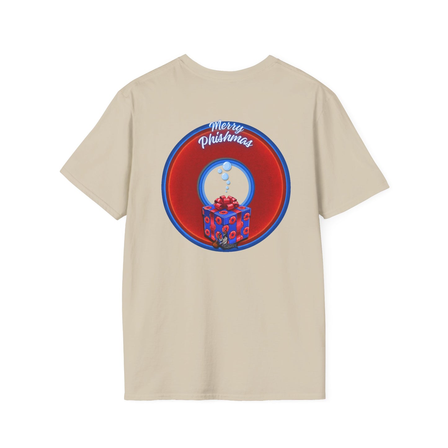 Classic Donut Tee - Unisex Soft-Style - "Phishmas Caroler's Tee " - vivid red/blue donut - variant 2