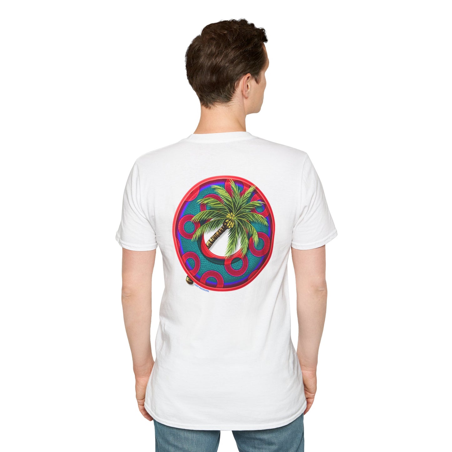 Classic Donut Tee - Unisex Soft-Style - "Jost Phishing" -blue/red rustic paradox donut