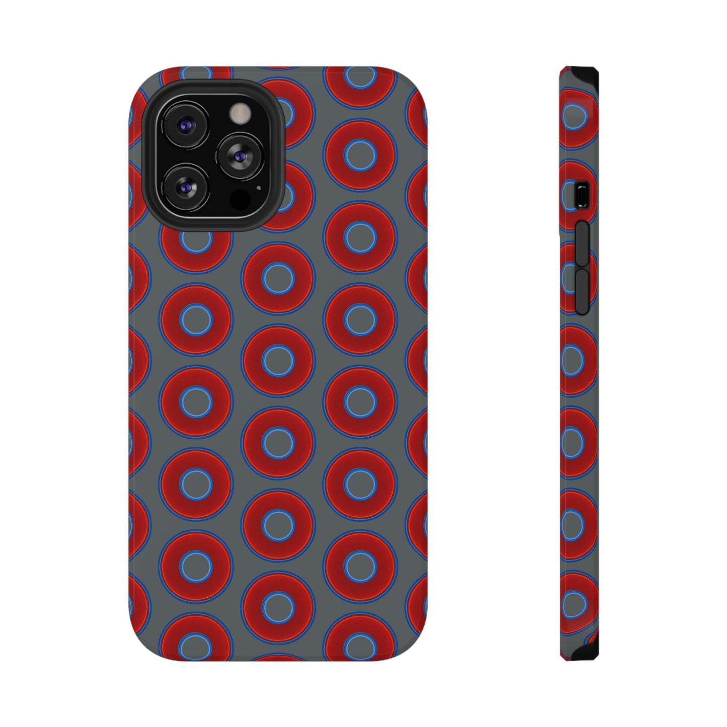 Impact-Resistant Lumpy Donut Case - red vivid donut print w/dark gray background