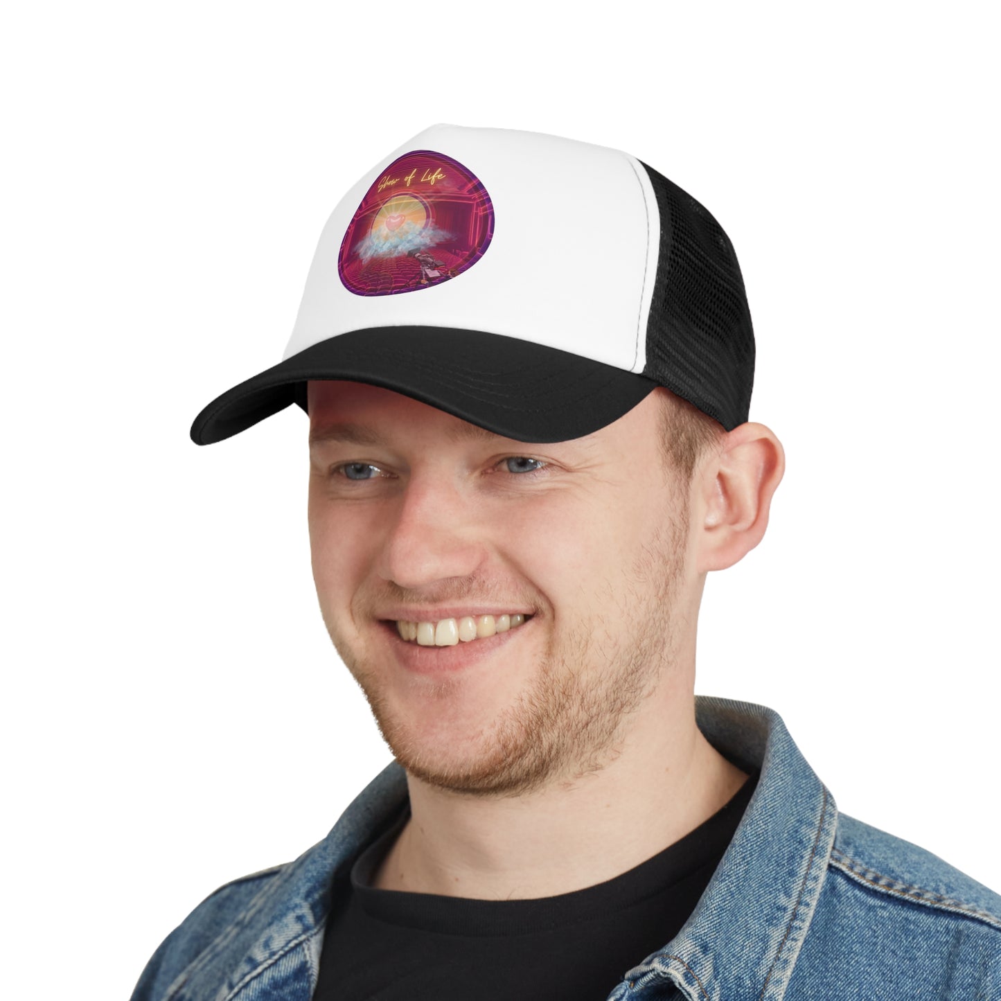 Lumpy Trucker Hat - "The Show of Donuts" - magenta donut - variant 1