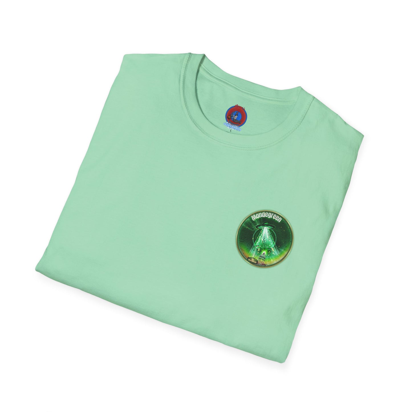 Classic Donut Tee - Unisex Soft-Style - "Close Encounters of the Delaware kind - Mondegreen Donut"  " variant 2 - green donut