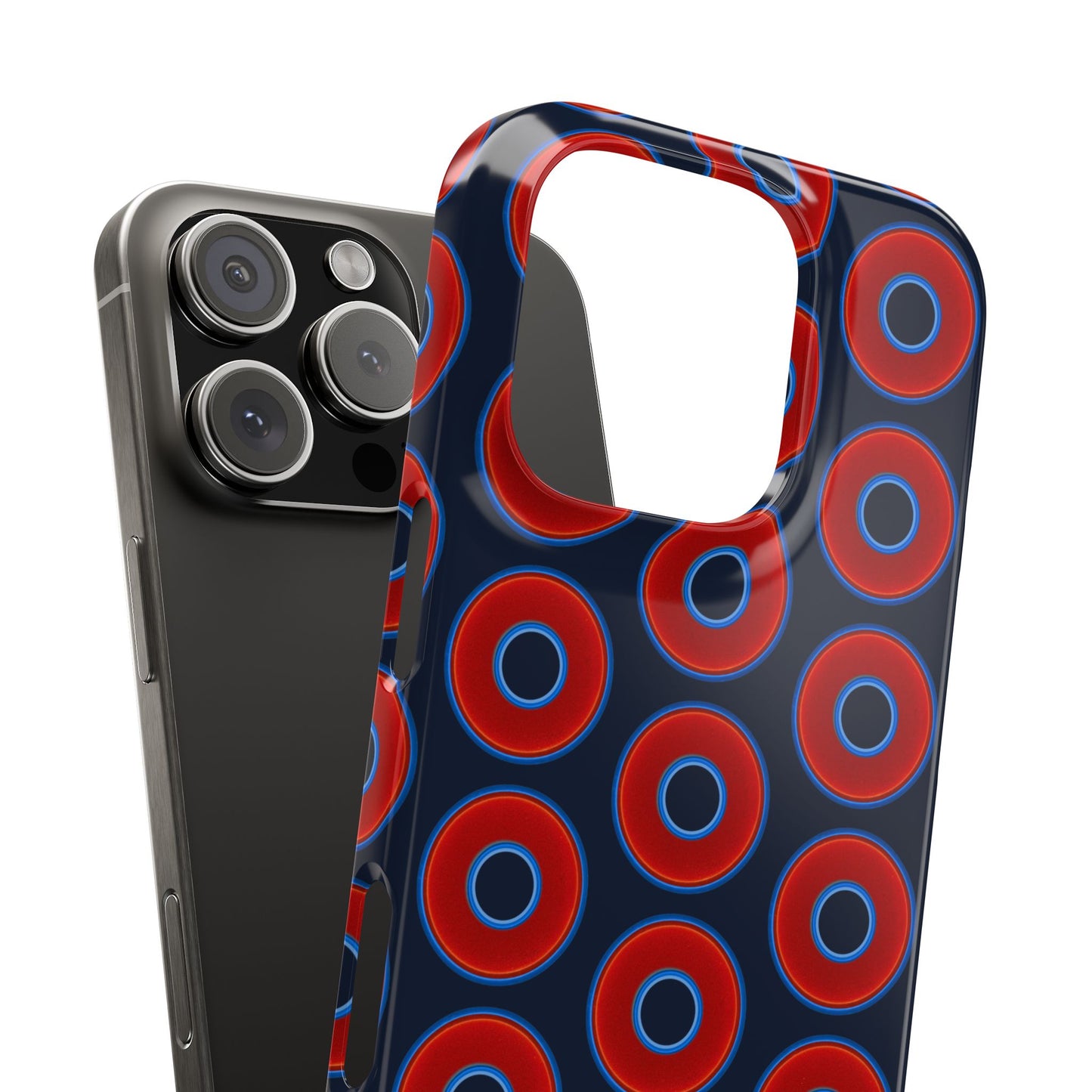 Lumpy Donut Snap Case - red vivid donut print w/midnight teal blue background