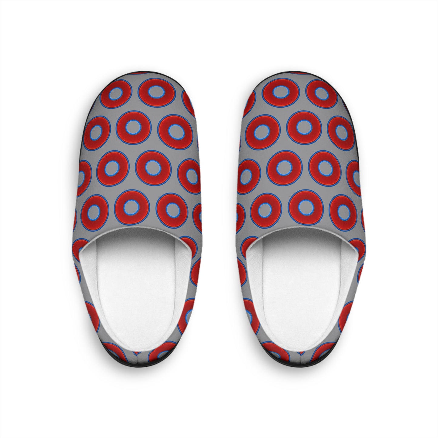 Women's Lumpy Slippers - red vivid donut print w/gray background
