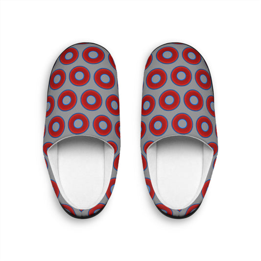 Women's Lumpy Slippers - red vivid donut print w/gray background