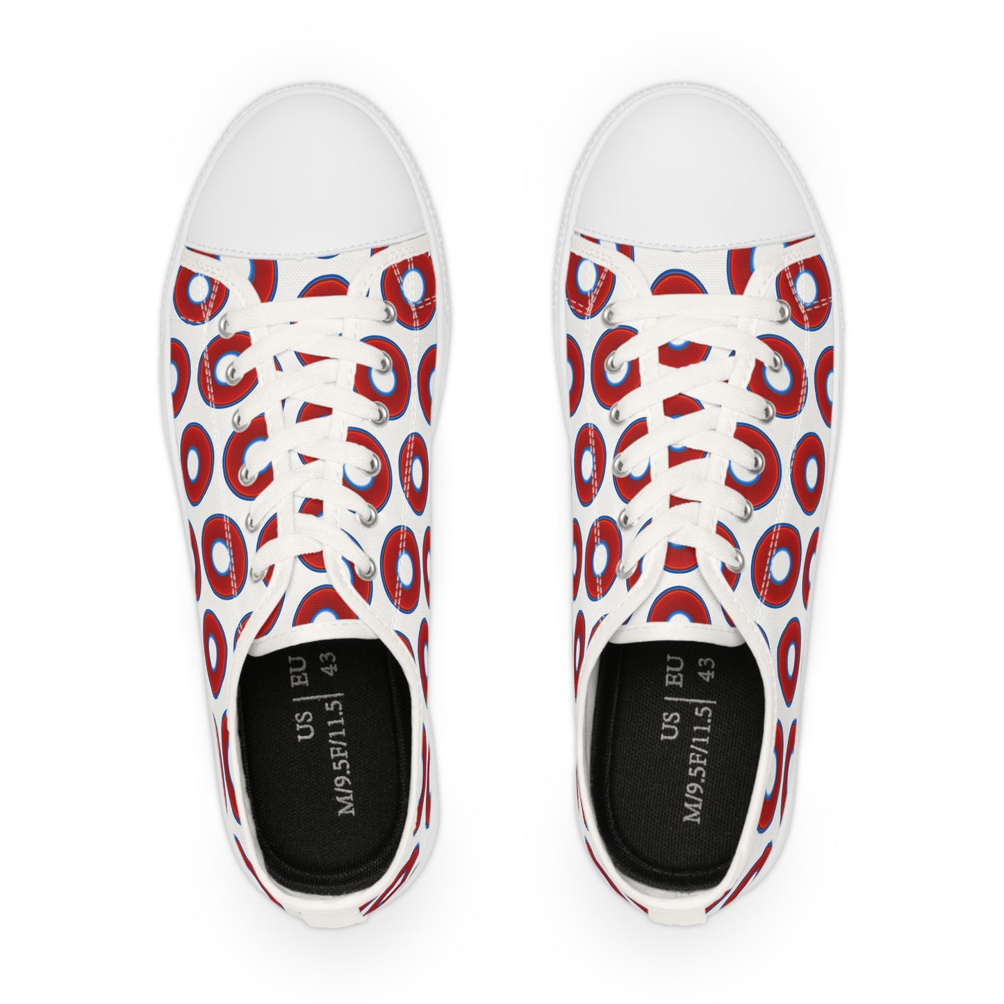 Men's - Low Top Chuck Taylors - large vivid red donut print w/white background