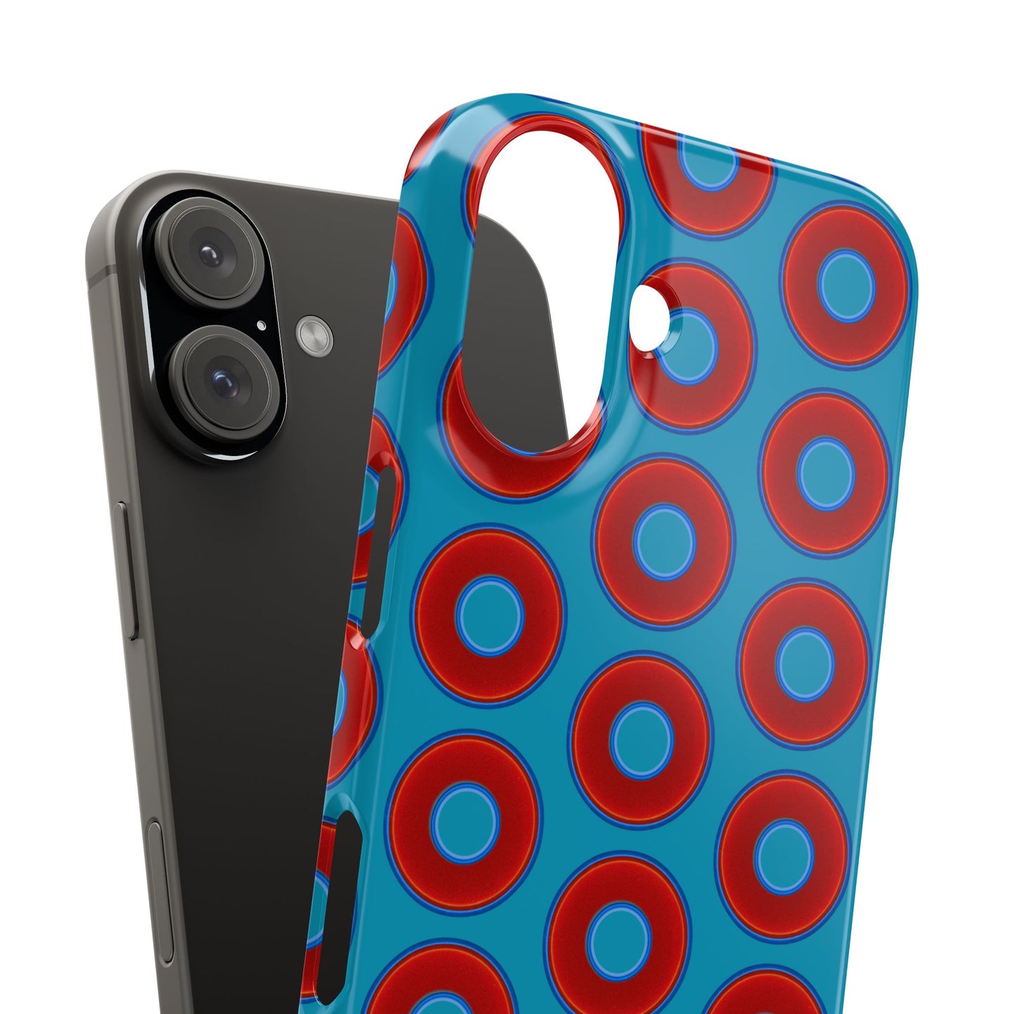 Lumpy Donut Snap Case - red vivid donut print w/aquamarine blue background