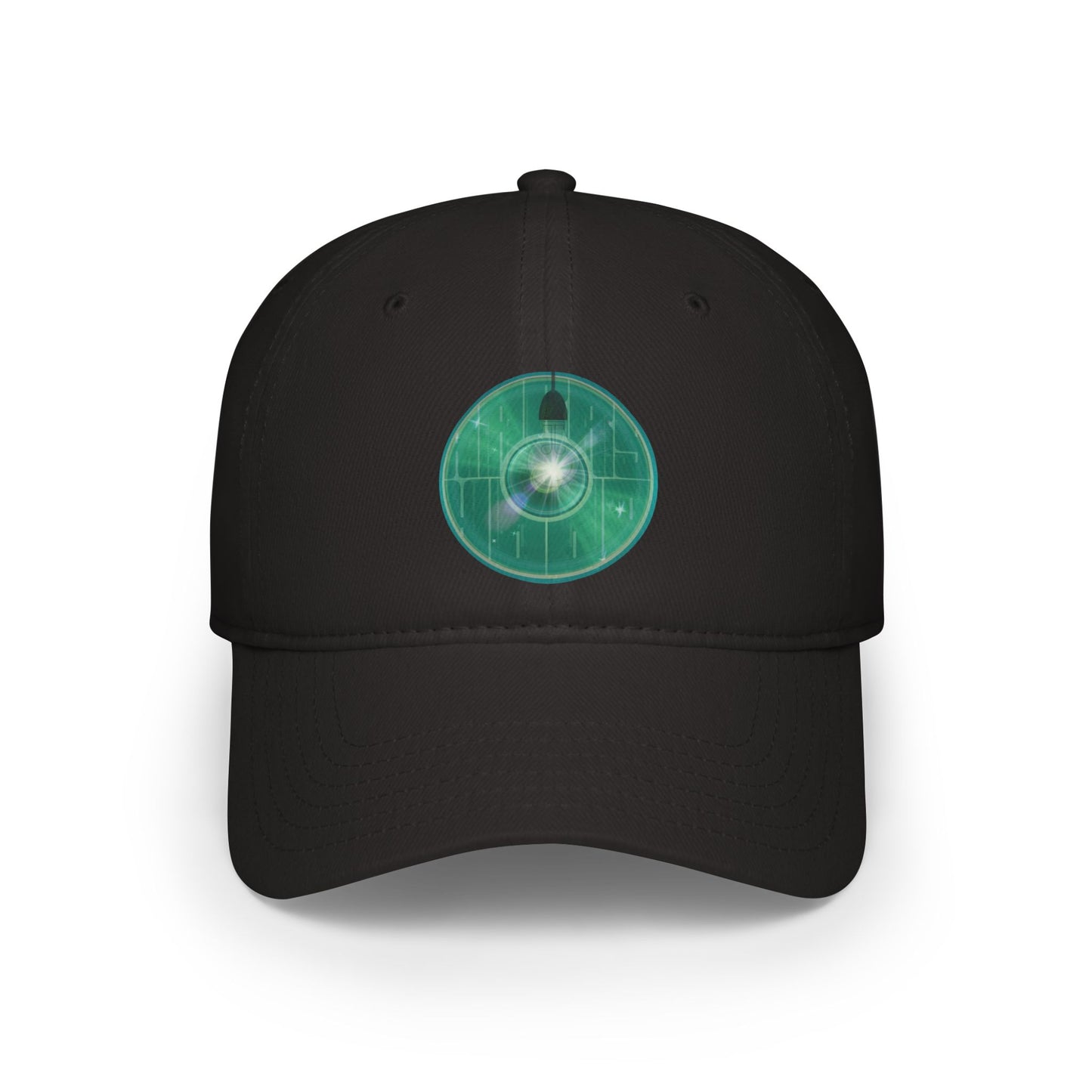 Lumpy Donut Baseball Cap - "Harry Hoodlum Donut Cap" - variant 3 - vivid green blue donut w/light & words