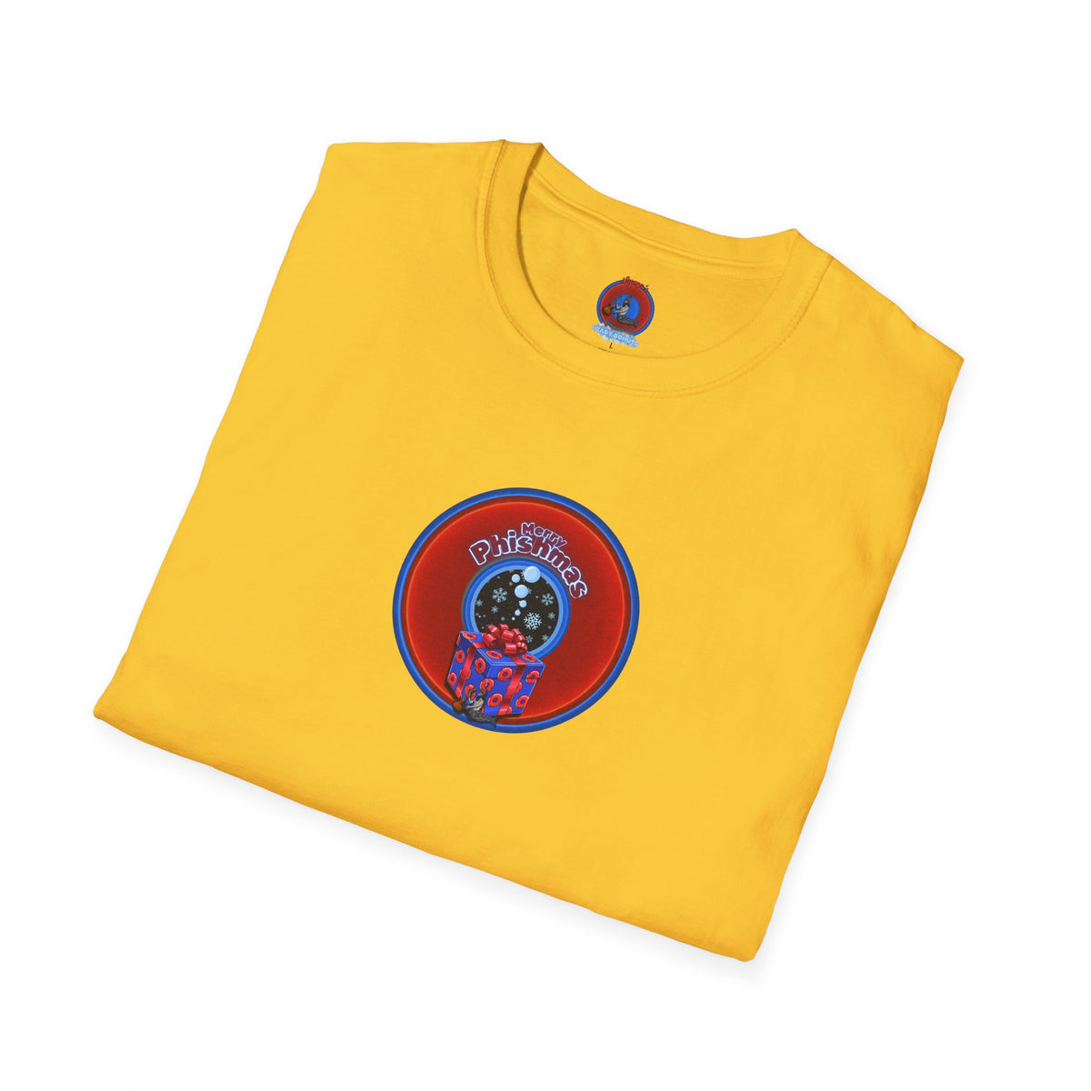 Classic Donut Tee - Unisex Soft-Style - "Phishmas Caroler's Tee " - vivid red/blue donut - variant 4